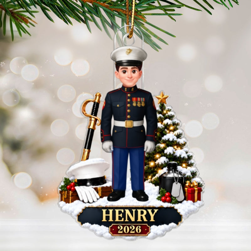 Marine Uniform Custom Name & Year - Personalized Acrylic Ornament - Christmas Gift For Marines, Marine Veterans, Husband, Grandkids