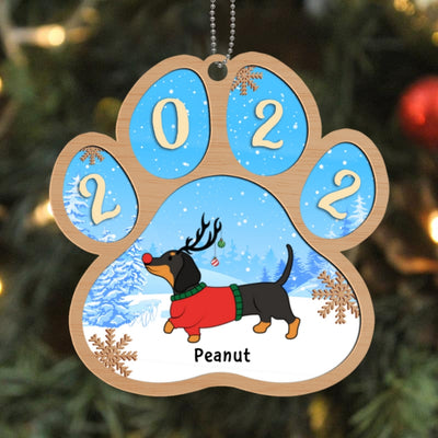 Christmas Walking Dachshunds Paw Shape Personalized Wooden Ornament