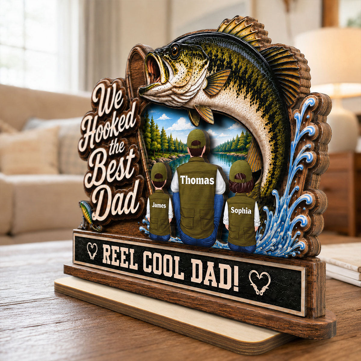 We Hooked The Best Dad Grandpa Back View 2D Flat - Personalized 2-Layered Wooden Plaque - Father's Day Gift For Fishing Lovers