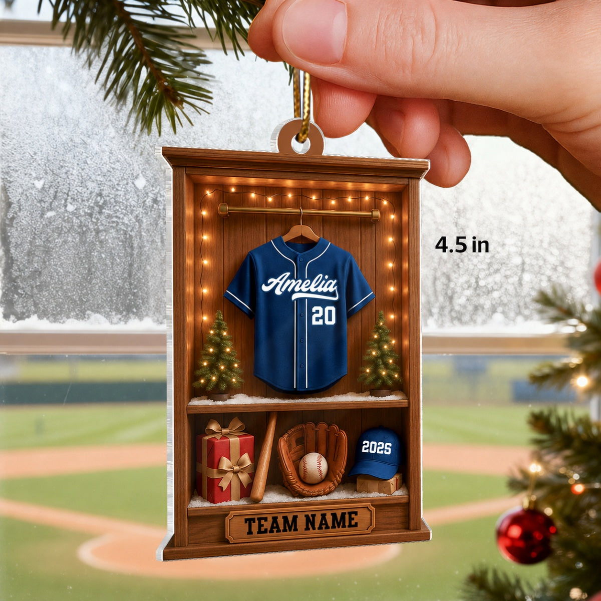 3D Effect Holiday Baseball Display - Personalized Acrylic Ornament - Christmas Gift for Sons, Daughters, Grandkids