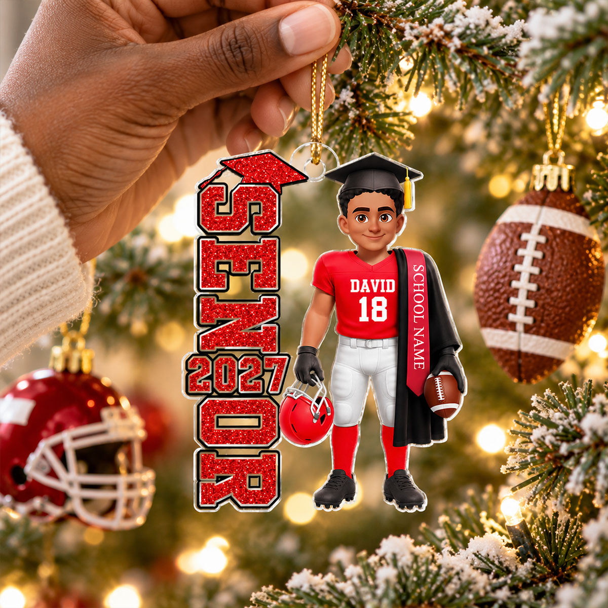 Football Senior 2026 2027 - Personalized Acrylic Ornament - Christmas Gift For Seniors, Daughter, Son, Granddaughters, Grandsons