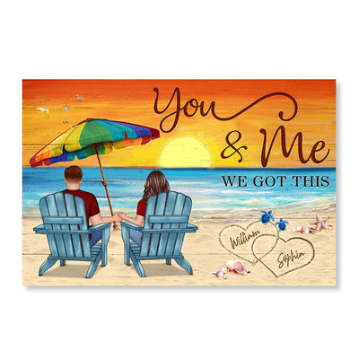 Couple Sitting Back View Under Umbrella Personalized Horizontal Poster