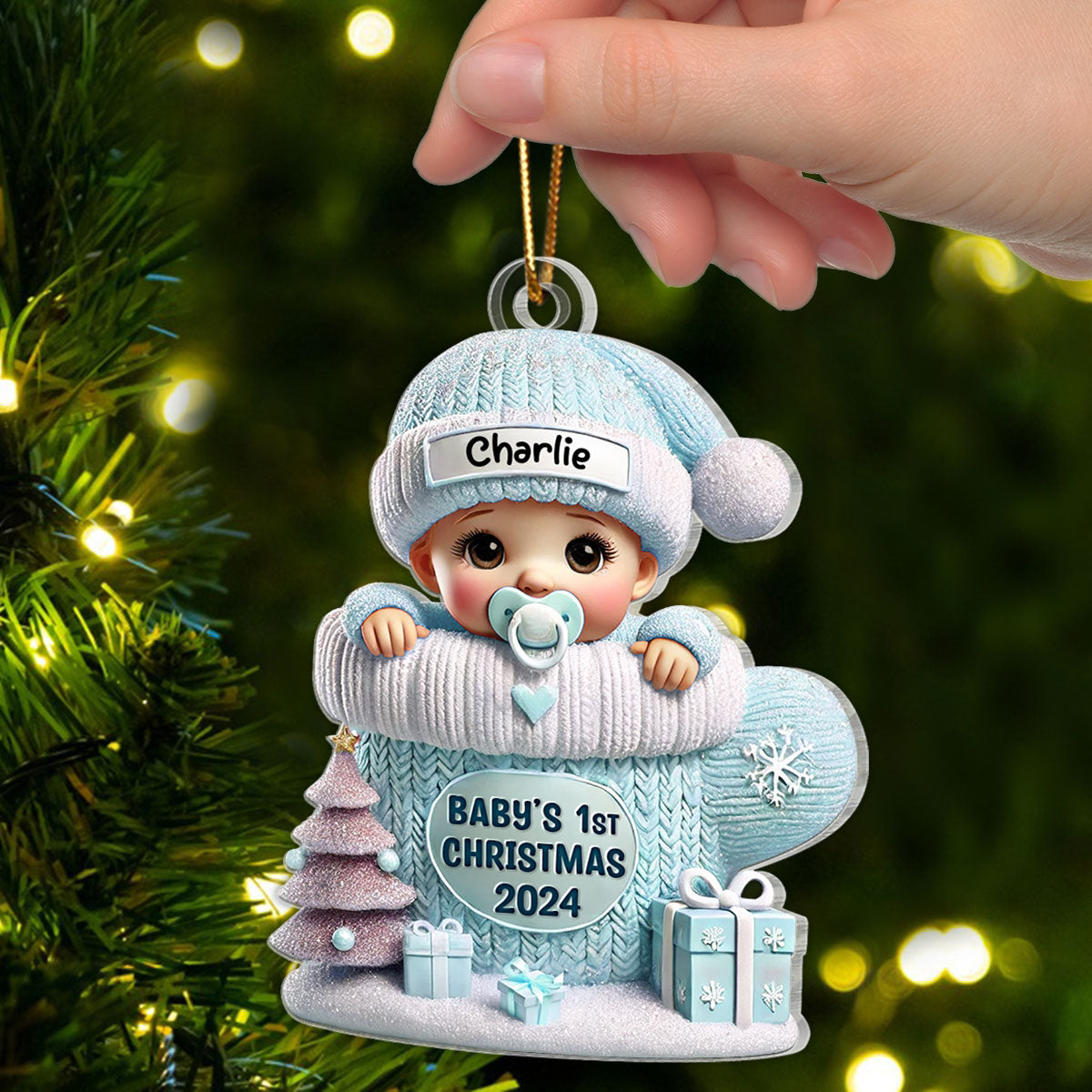 Baby In Mitten 3D Effect Baby's First Christmas - Personalized Acrylic Ornament