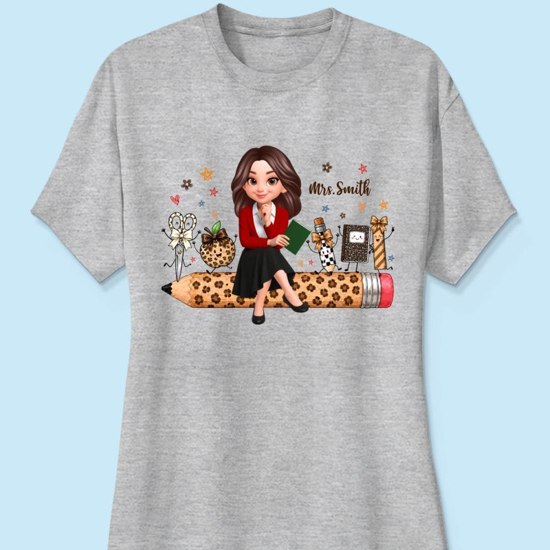 Leopard Teacher Life Happy School Suppliers Friends - Personalized Shirt - Back To School Gift For Teacher