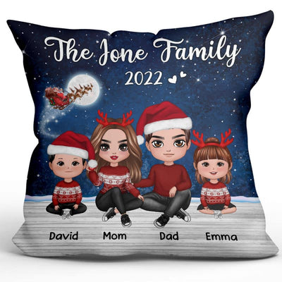 Family Sitting In Moon Light Personalized Pillow (Insert Included)