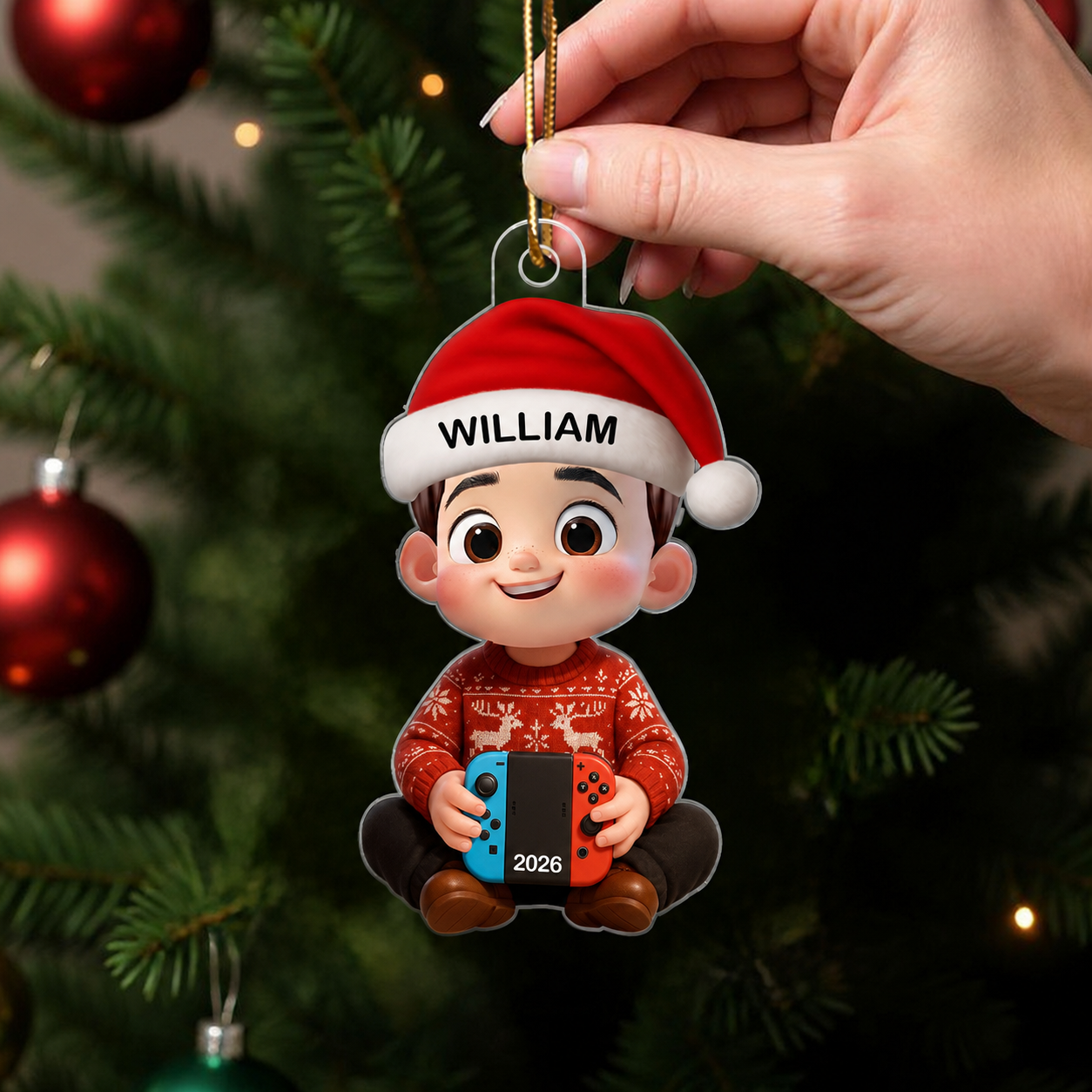3D Effect Gaming Kid Christmas Personalized Acrylic Ornament