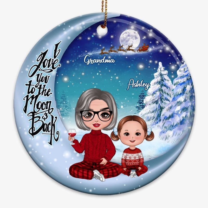 Doll Grandma Grandkids Christmas Moon Night Personalized Circle Ornament