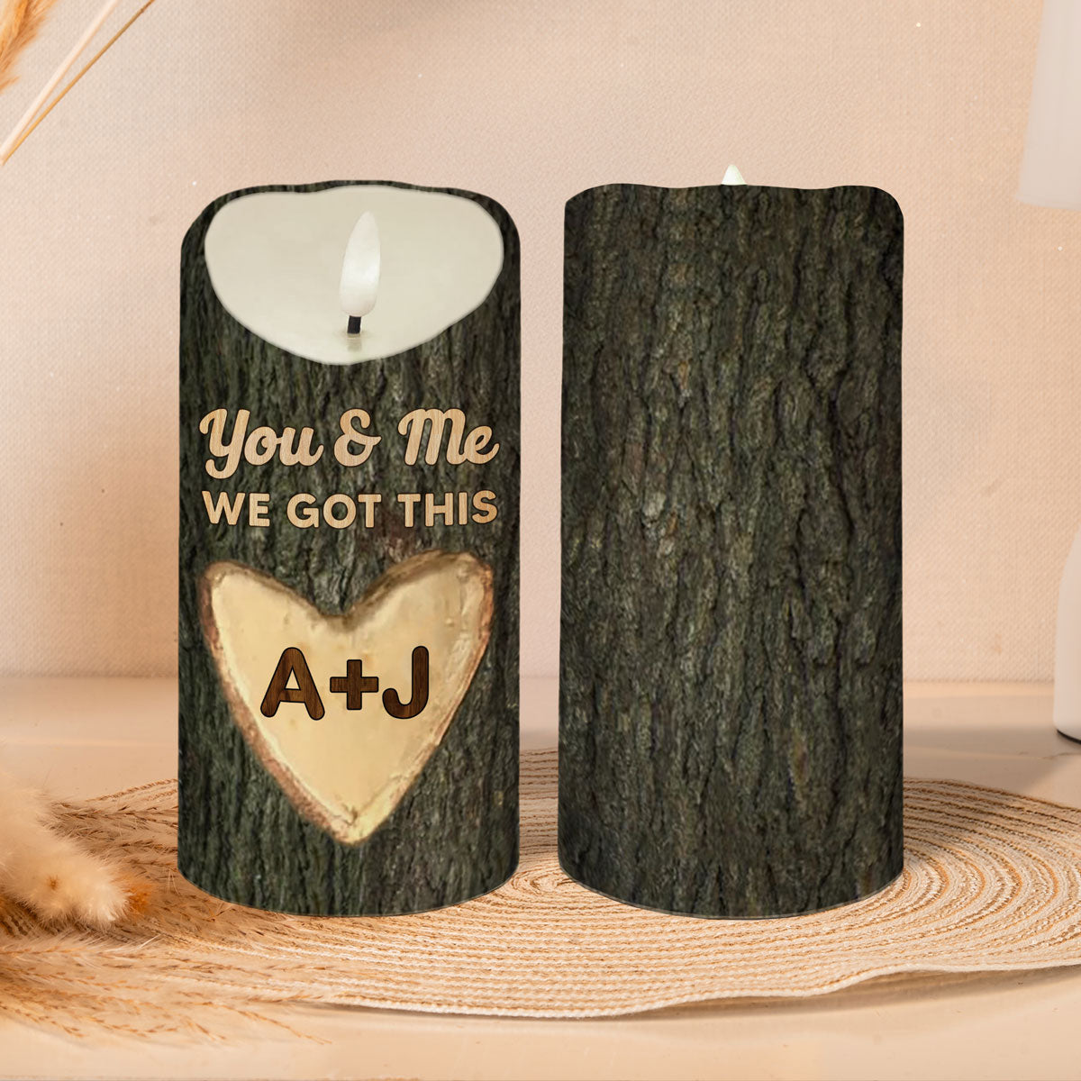 You & Me We Got This Couple Name Carved On Tree Personalized LED Candle