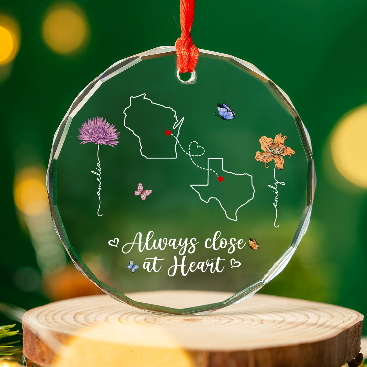 Birth Month Flowers Long Distance Besties Sisters Family Personalized Glass Ornament, Christmas Gift