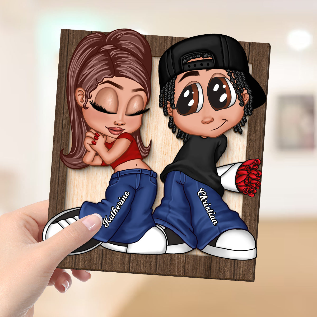 Y2K Couple Personalized 2-layer Wooden Plaque, Unique Valentine's Day Gift For Him, Gift For Her
