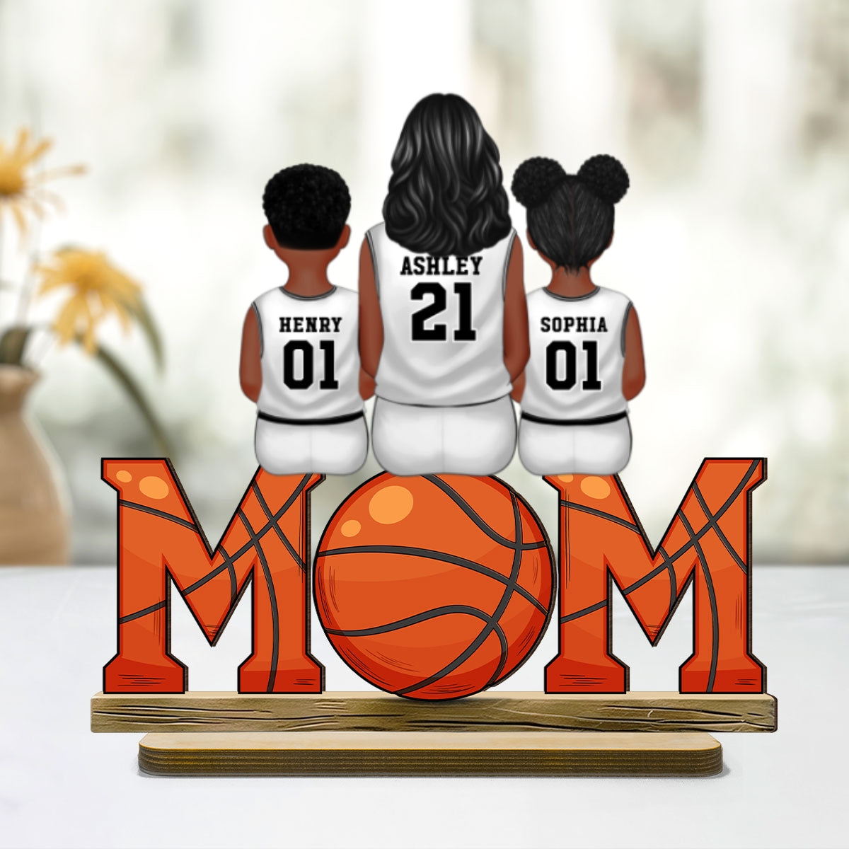 Basketball Mom And Kids - Personalized 2-Layered Wooden Plaque - Gift for Mom, Gift for Grandma, Gift for Wife