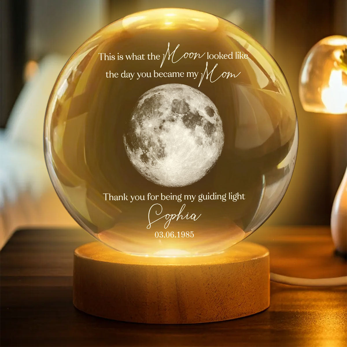 Thank You for Being My Guiding Light Mom - Personalized Crystal Ball LED Night Light - Sentimental Mother's Day Gift for Mom