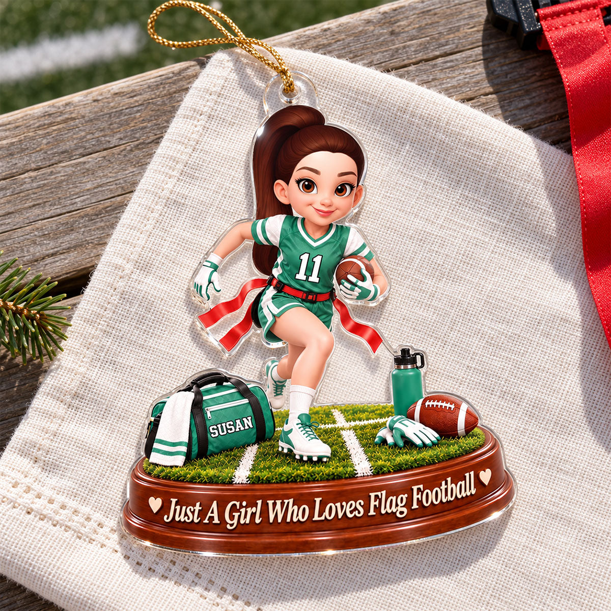 Just a Girl Who Loves Flag Football - Personalized Acrylic Ornament - Christmas Gift for Daughter,Granddaughter