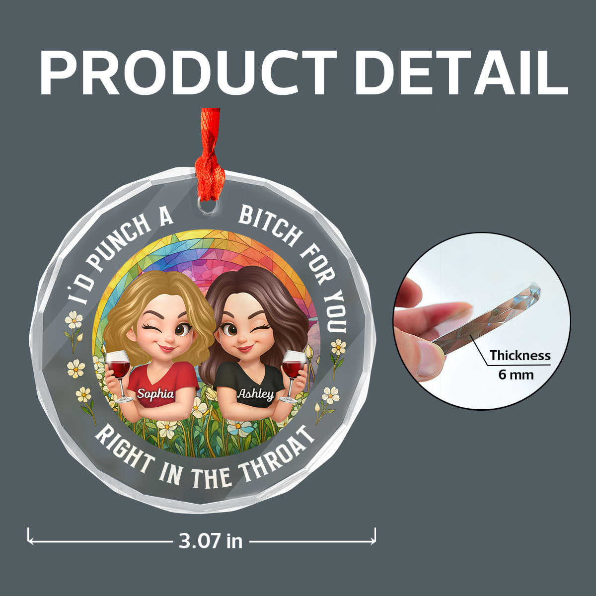 Punch Right In Throat For You Funny Personalized Glass Ornament for Besties