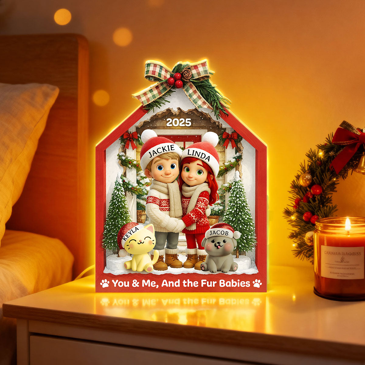 Farmhouse Couple & Dogs Cats - Personalized Light Box - Christmas Decor, Heartwarming Gift for him, Gift for her