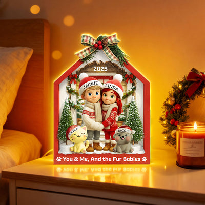 Farmhouse Couple & Dogs Cats - Personalized Light Box - Christmas Decor, Heartwarming Gift for him, Gift for her