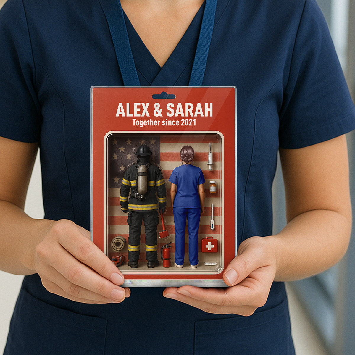 You & Me We Got This Firefighter & Nurse Couple Realistic Figures Style Personalized Acrylic Block Plaque