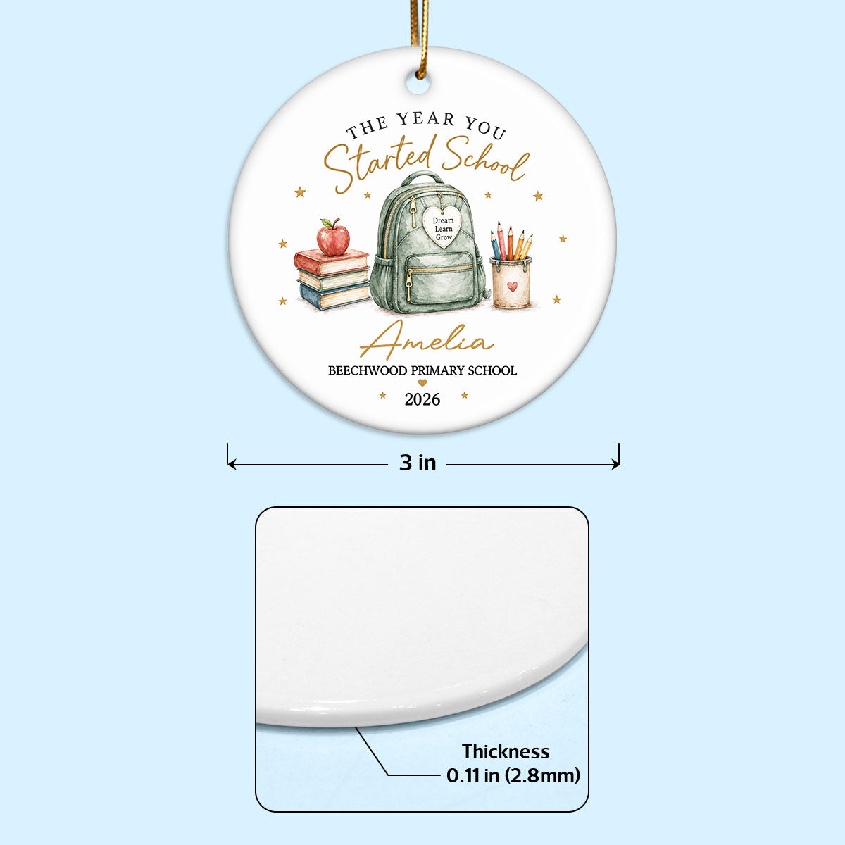 The Year You Started School - Personalized Ceramic Ornament - First Day of School Keepsake, Custom School Starter Gift