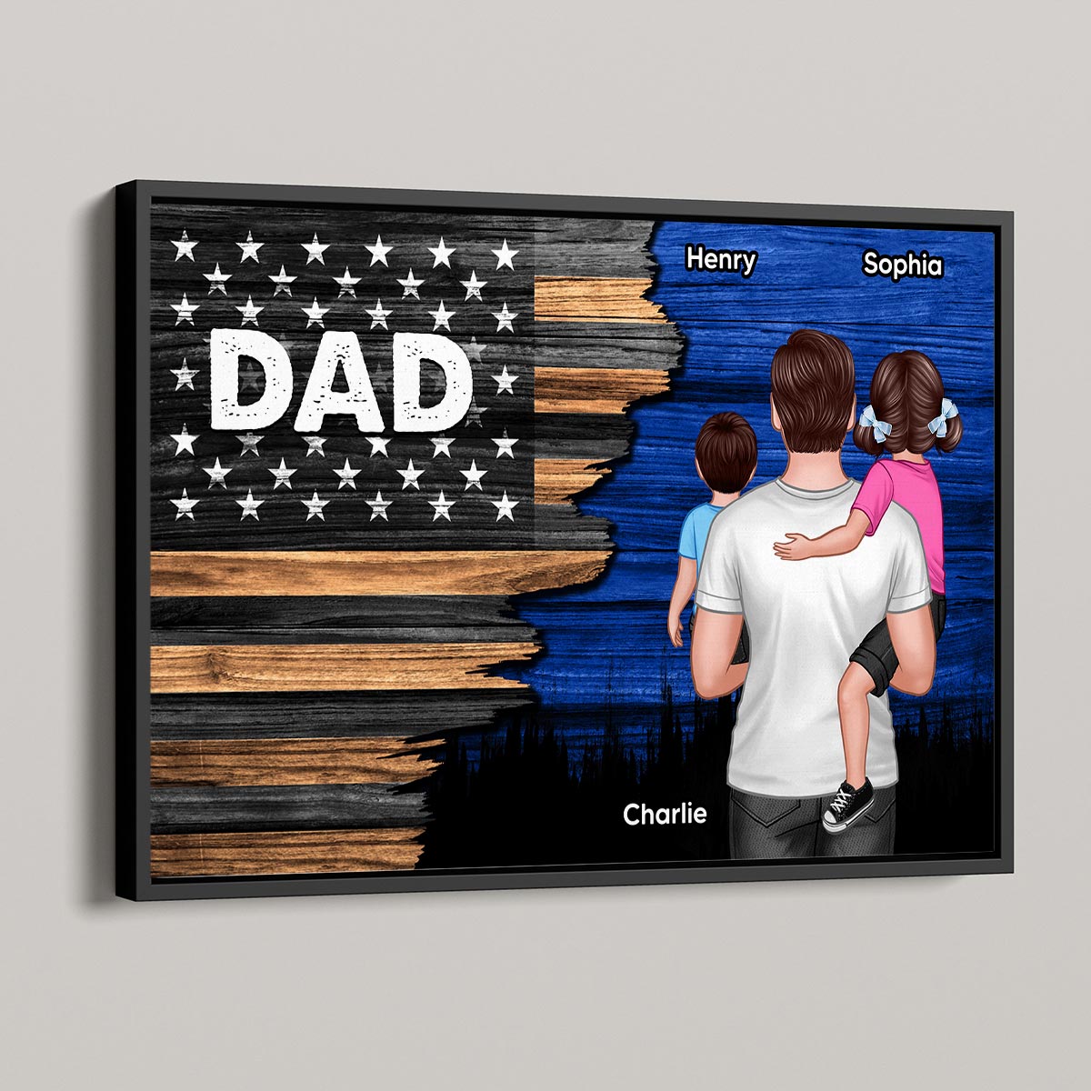 Dad Grandpa Papa Holding Kids Half Nation Flag Personalized Horizontal Poster