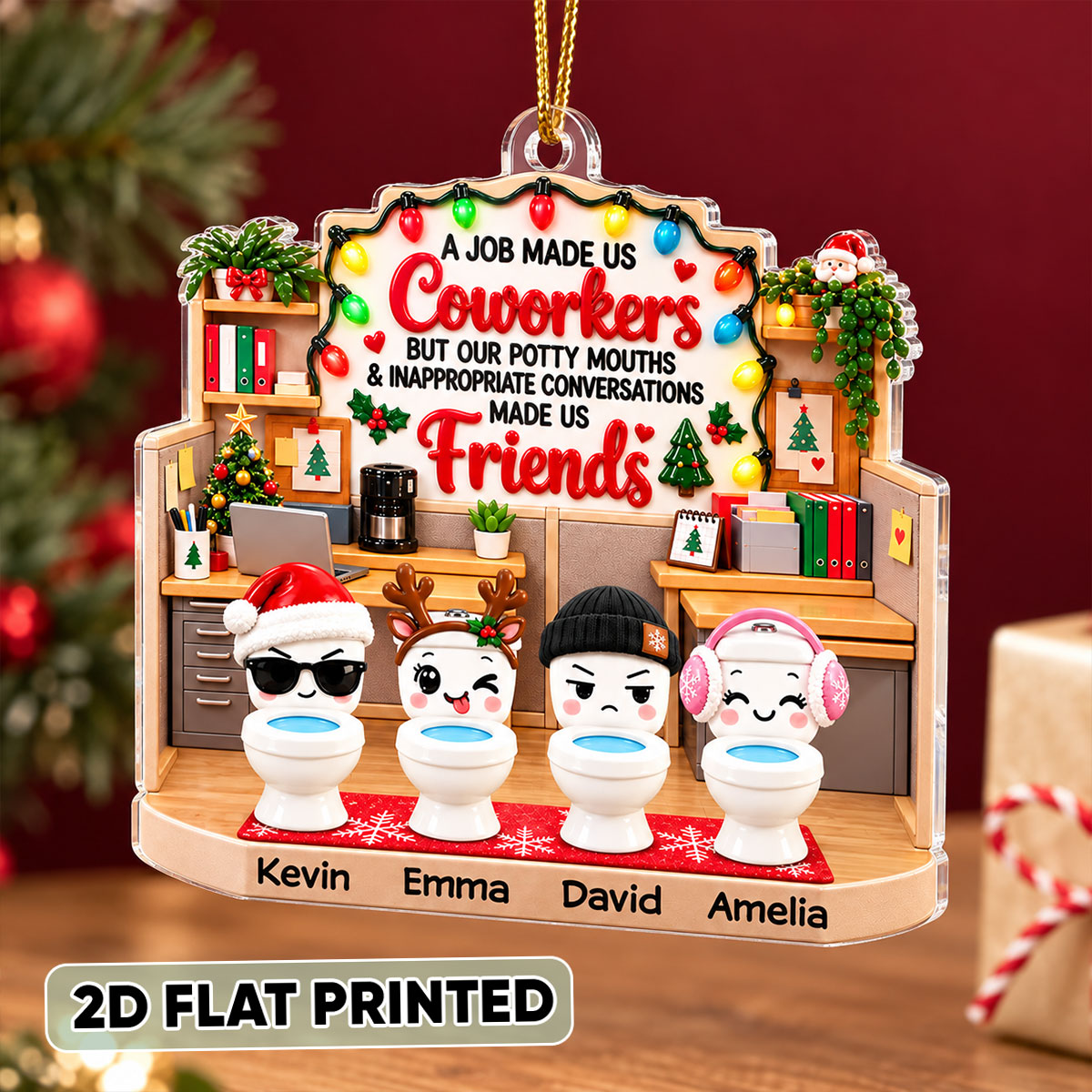 Jobs Made Us Coworkers Funny Office Potty Mouth - Personalized Acrylic Ornament – Christmas Gift for Coworkers, White Elephant Gift