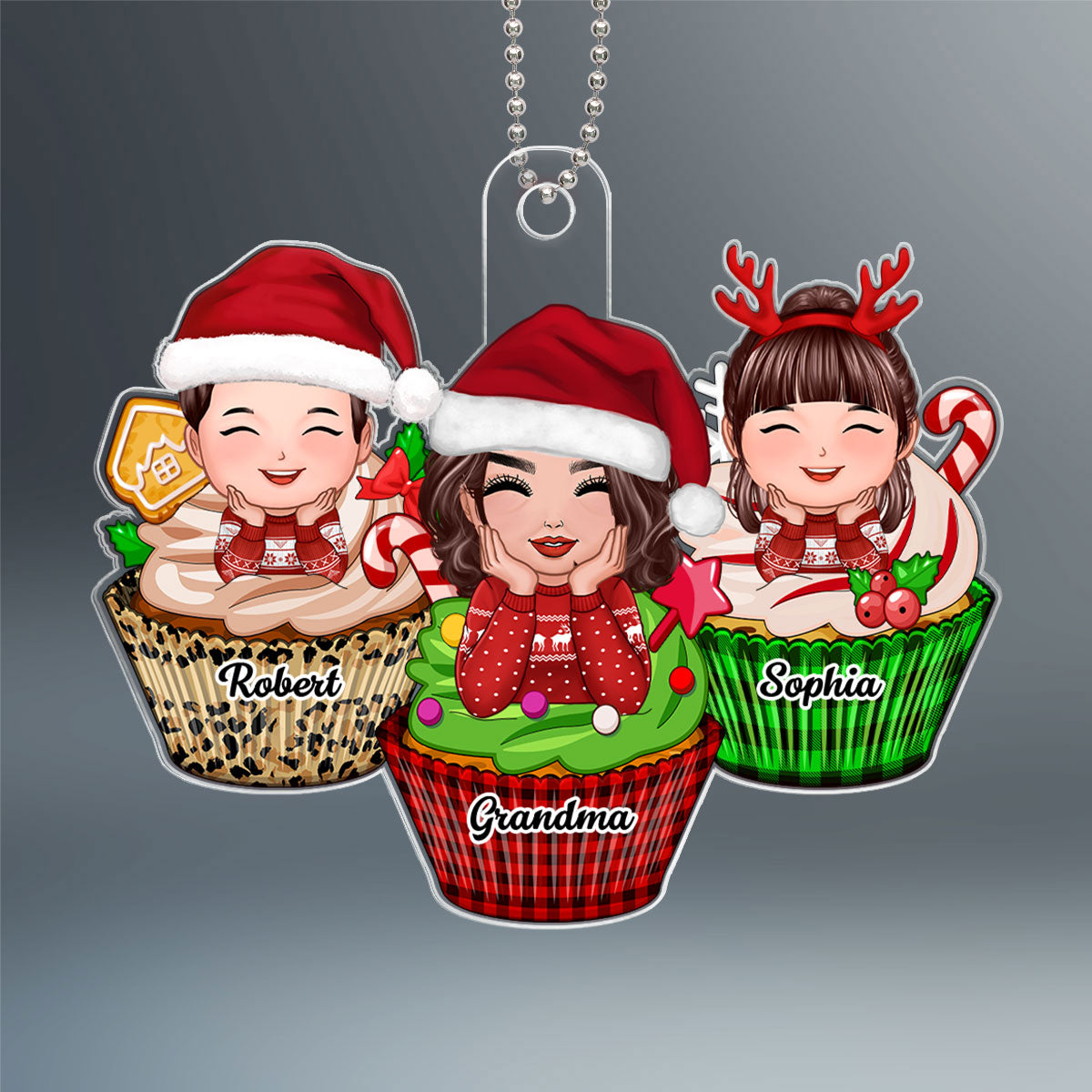Grandma Grandkids Cupcakes Christmas Gift For Grandson Granddaughter Personalized Acrylic Ornament