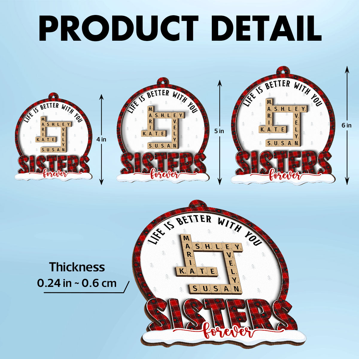 Congrats On Being My Besties Sisters Crossword Puzzle Art Personalized 2-Layer Wooden Ornament, Unique Christmas Gift For Besties Sisters
