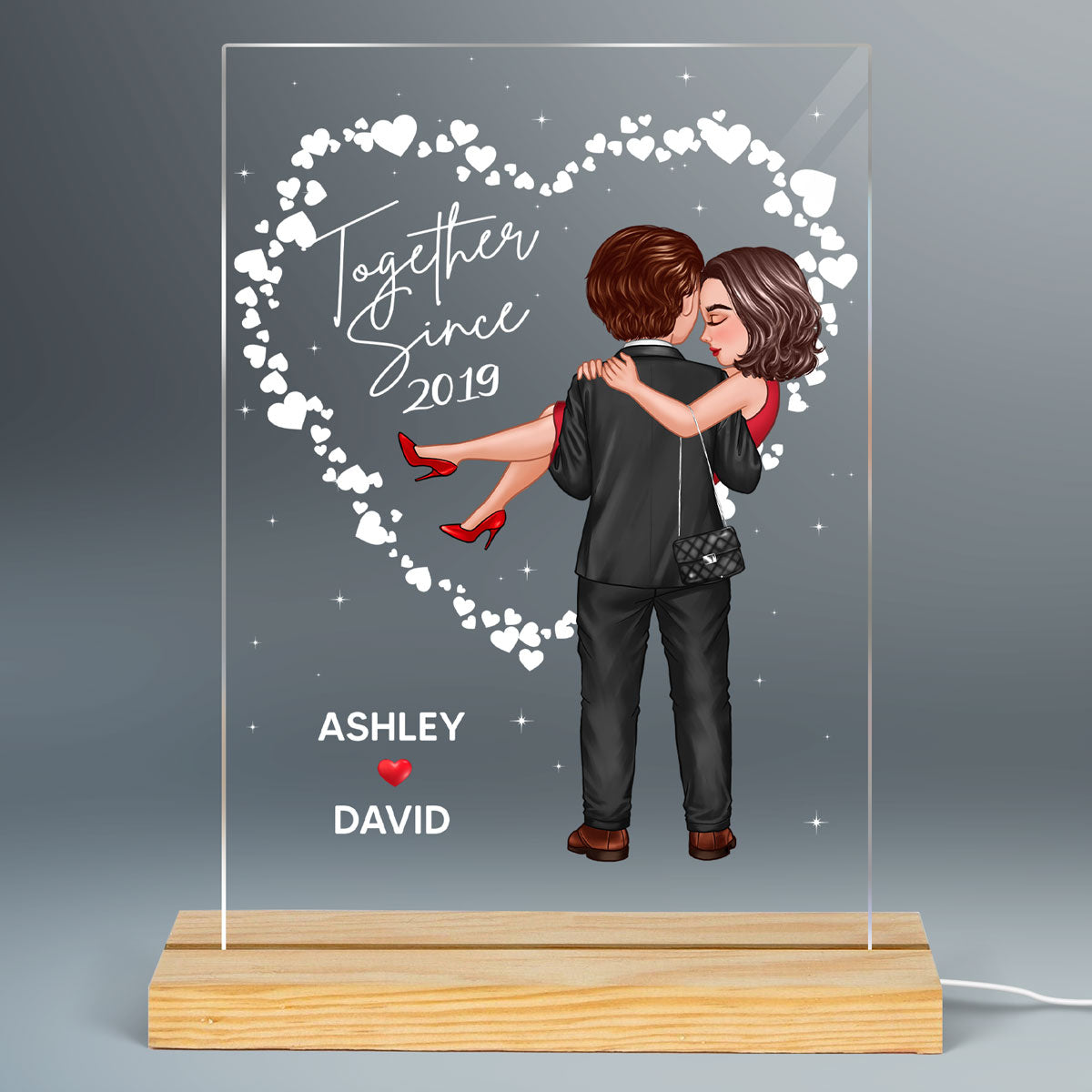 Hearts Embracing Hugging Doll Couple Personalized Acrylice LED Night Light