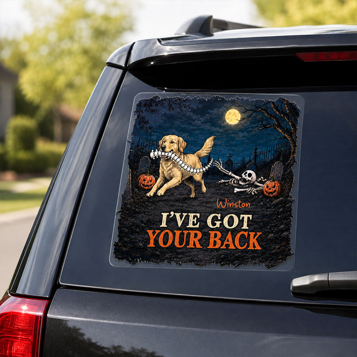 I've Got Your Back Dog Stealing Backbone Custom Photo - Personalized Car Decal - Funny Halloween Car Decor For Dog Lovers