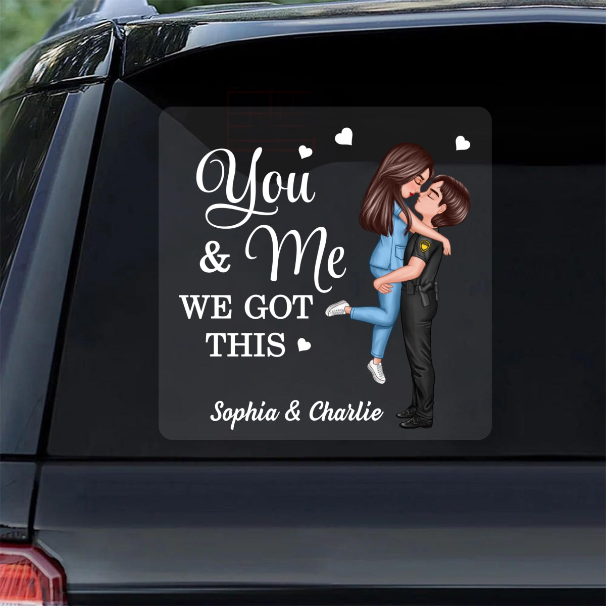 Saving Lives Together Hero Couple Hugging Kissing Personalized Decal