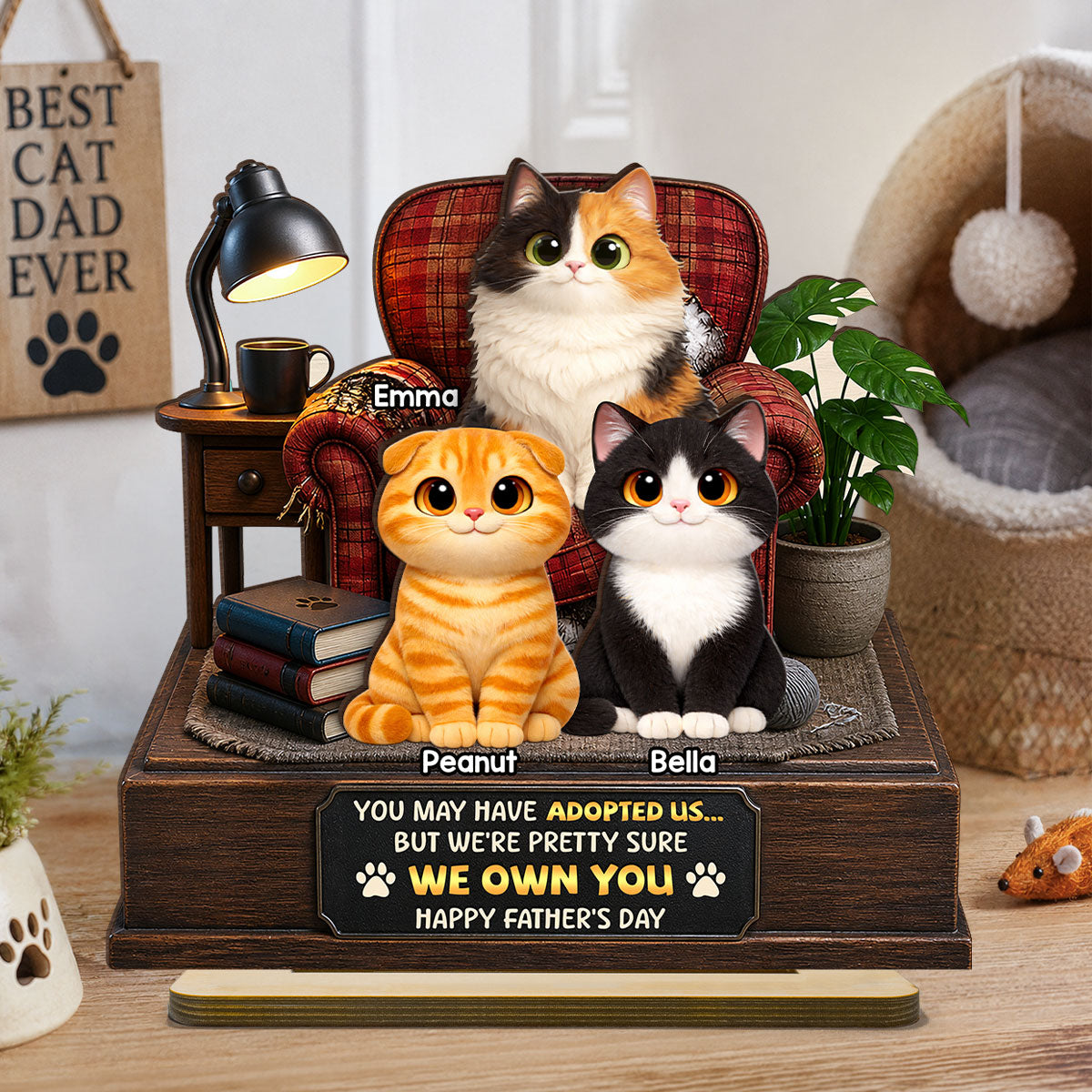 Pretty Sure We Own You - Personalized 2-Layered Wooden Plaque - Funny Father's Day Gift for Cat Dad