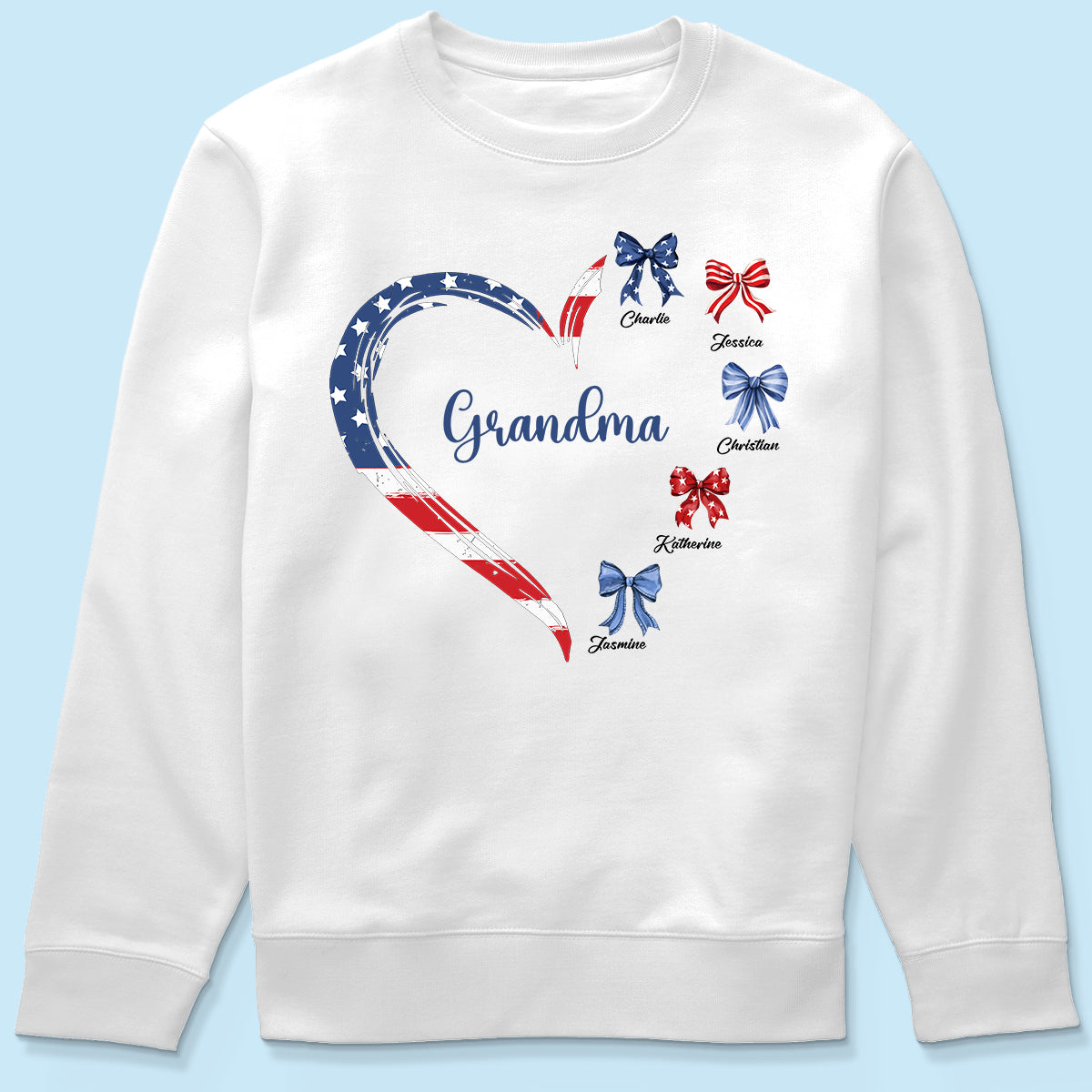 Proud American Grandma Mom Heart Bow Personalized Shirt