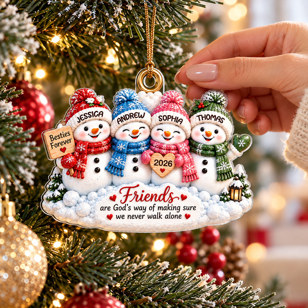 Snowman Best Friends 2026 2D Flat – Personalized Acrylic Ornament – Friendship Keepsake Gift