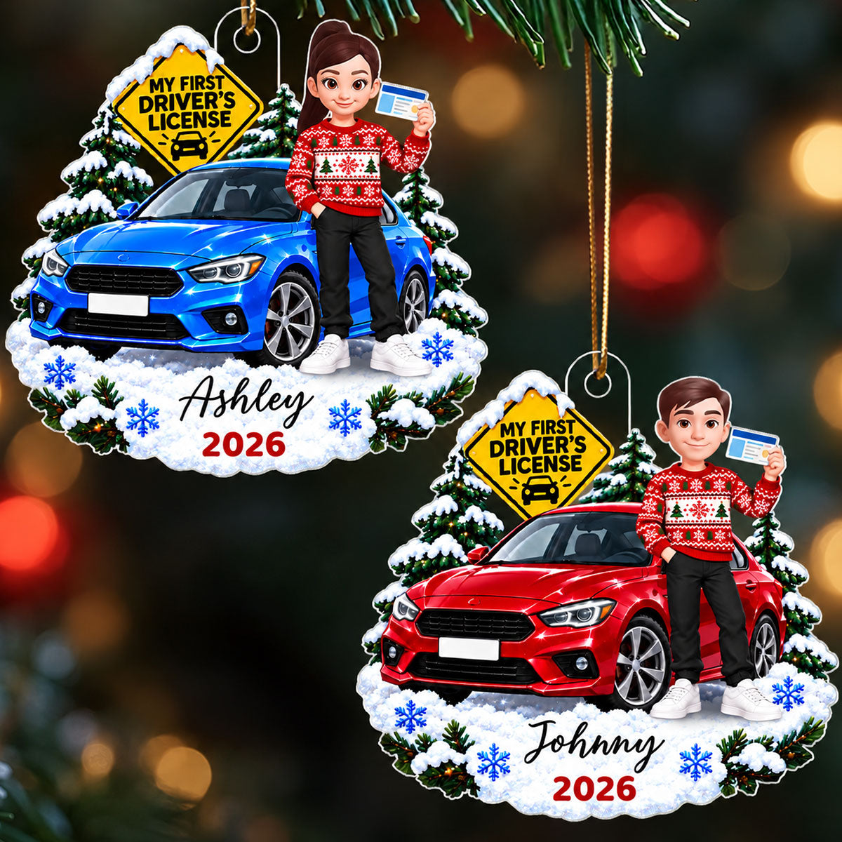 My First Driver's License Custom Car Color - Personalized Acrylic Ornament - Christmas Gift For New Drivers, Teen Boys, Teen Girls, Son, Daughter, Grandkids