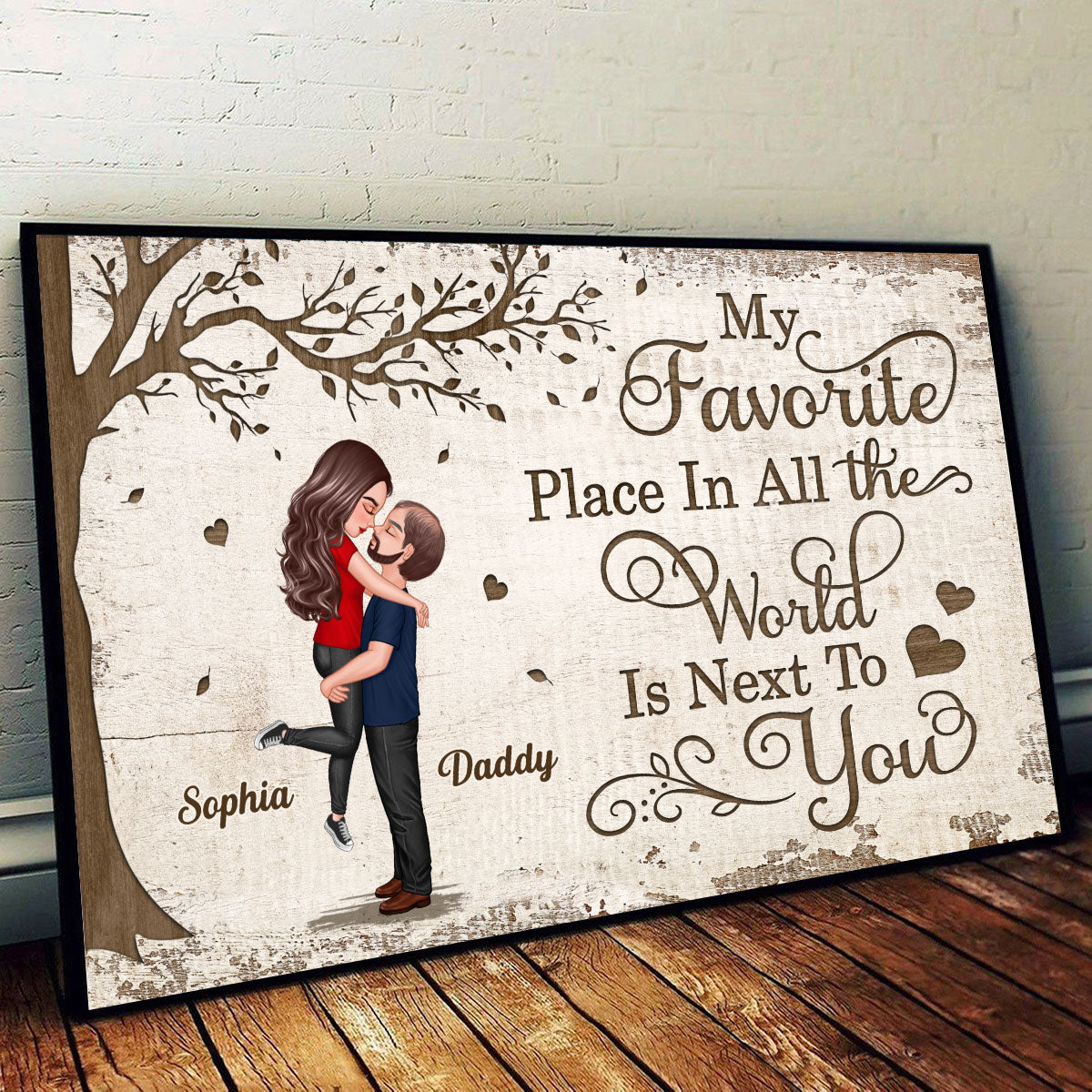 Father Daughter Hugging Under Tree Personalized Poster
