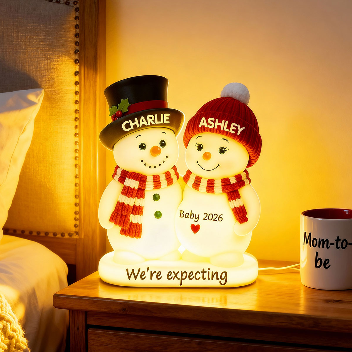 Christmas Snowman Couple Parents We're Expecting Pregnancy Baby Arriving - Personalized Light Box