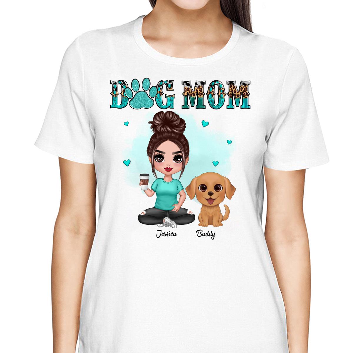 Watercolor Cute Dogs Teal And Leopard Dog Mom Personalized Shirt