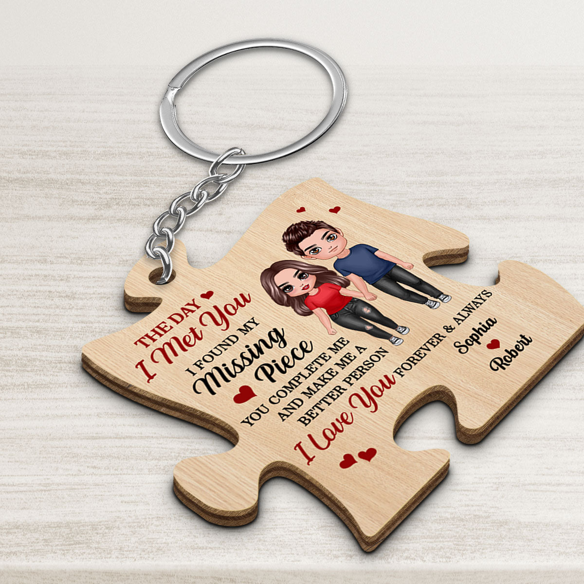 Doll Couple Standing Found My Missing Piece Gift For Him For Her Personalized Wooden Keychain