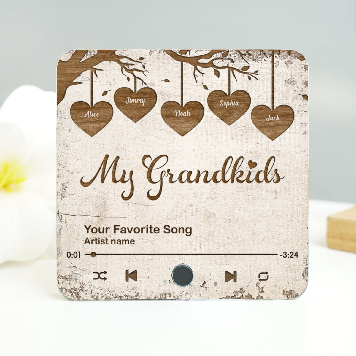 Grandkids Make Life More Grand Hanging Hearts Personalized Music Fridge Magnet, Gift for Grandma