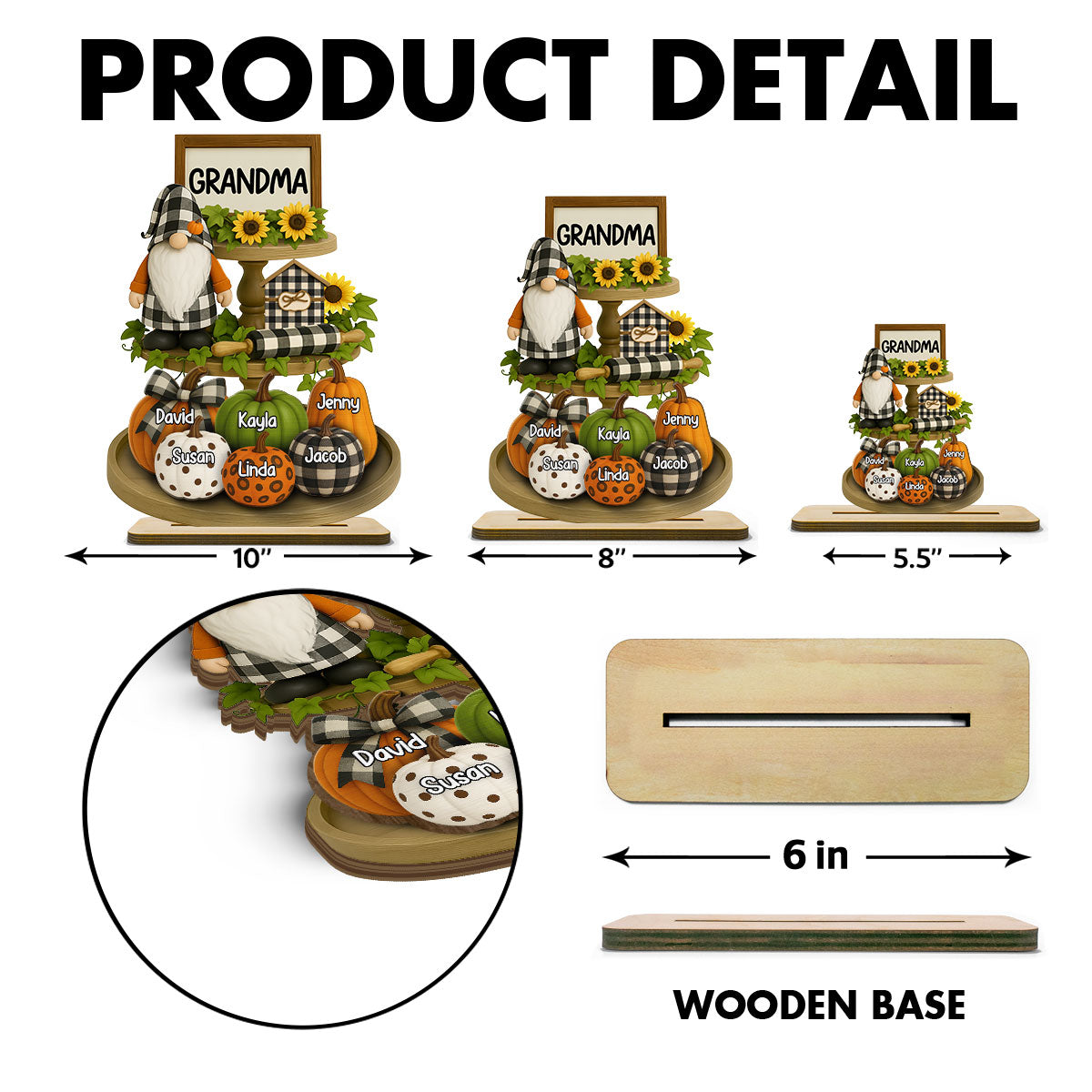 Grandma Mom Fall Season Tiered Tray 3D Effect Personalized Standing Wooden Plaque