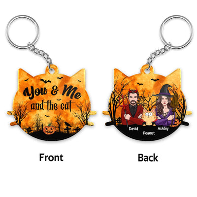 Couple And The Cats Halloween Personalized Acrylic Keychain