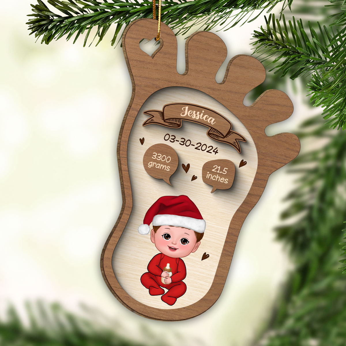 Footprint Baby Birth Christmas Personalized Wooden Ornament