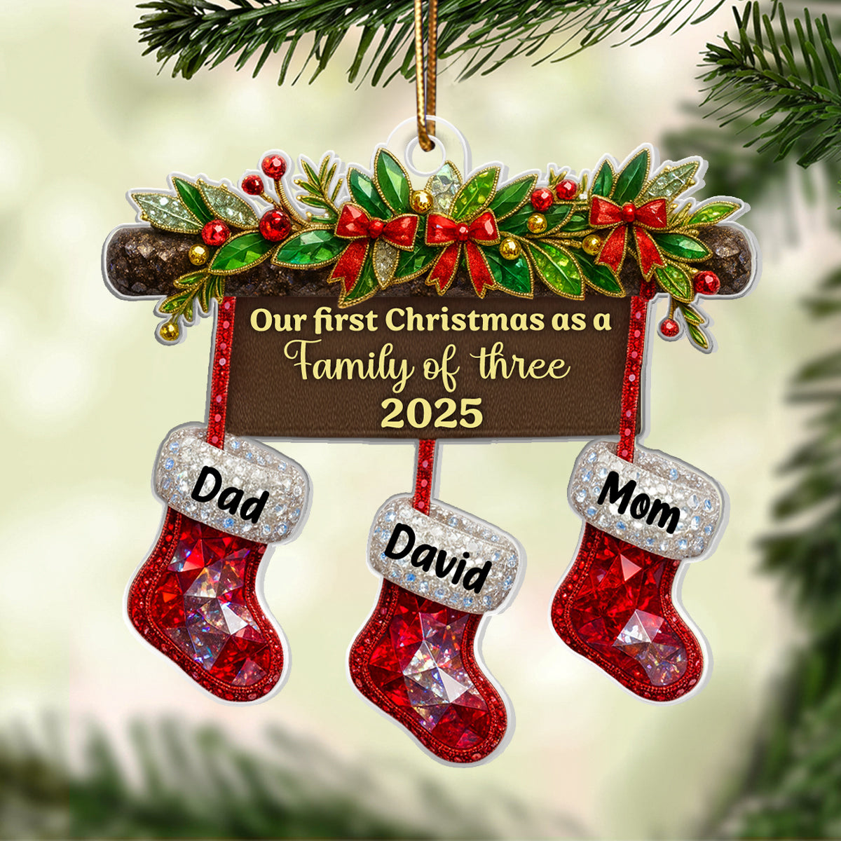 New Family First Christmas, Baby 1st Christmas 3D Crystal Effect - Personalized Acrylic Ornament - Heartwarming Christmas Keepaske
