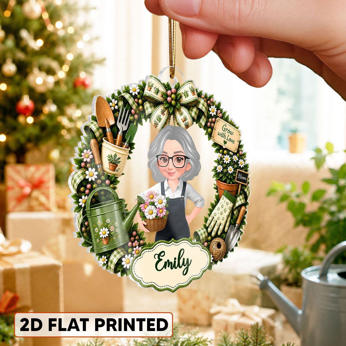 Gardening Things Wreath - Personalized Acrylic Ornament - Christmas Gift For Gardeners, Wife, Mom, Daughter
