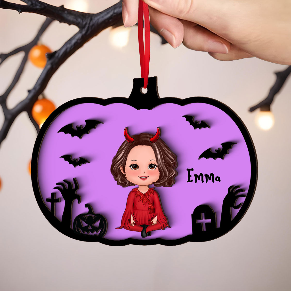 Halloween Kid Costume Personalized 2-Layer Wooden Bucket Tag