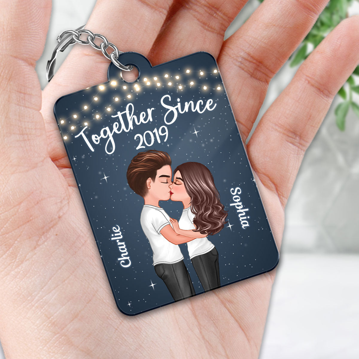Light String Doll Couple Kissing Favorite Song Scannable QR Code Personalized Acrylic Keychain