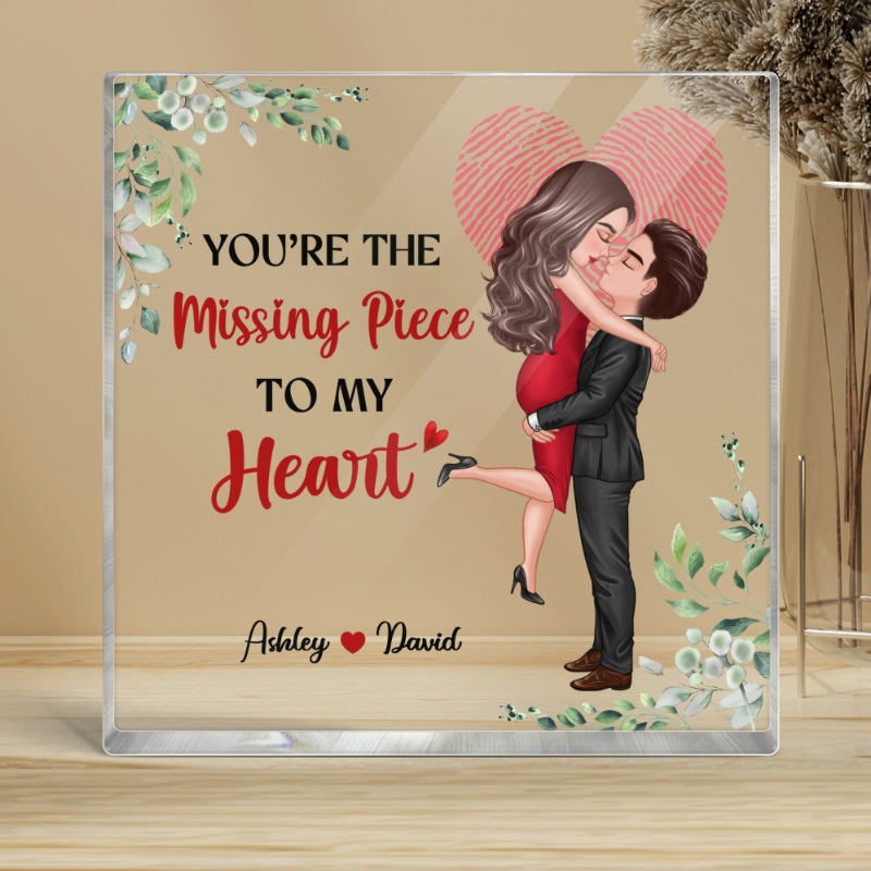 The Missing Piece Couple Heart Fingerprint Personalized Acrylic Block Plaque