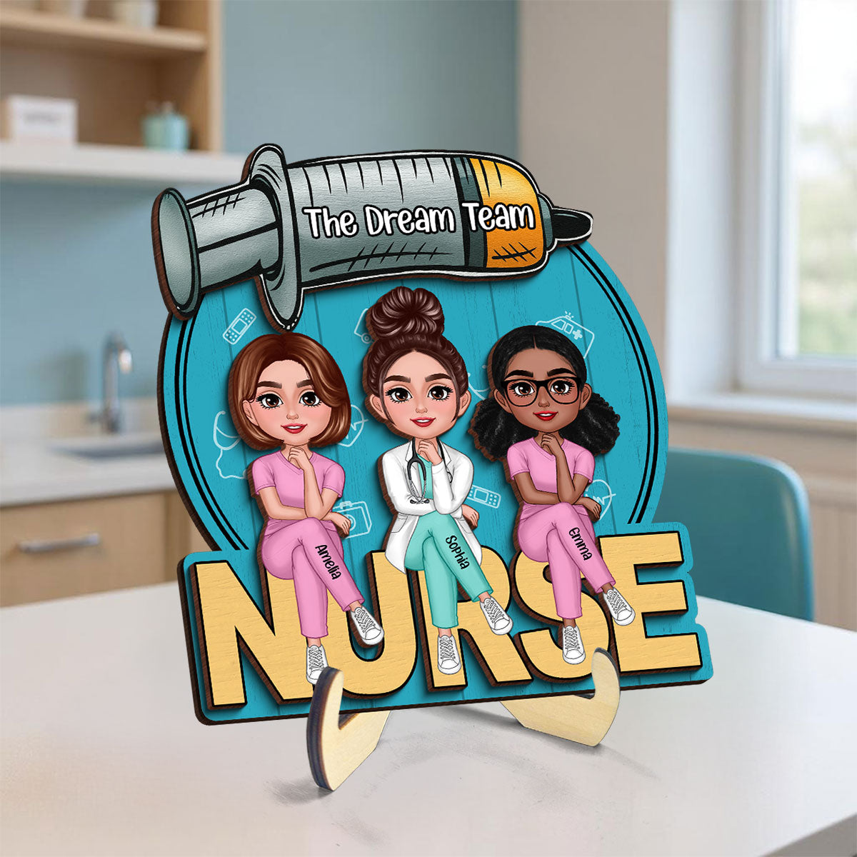 Doll Nurse Best Friends Colleagues Personalized 2-Layer Wooden Plaque, Gift for Coworker