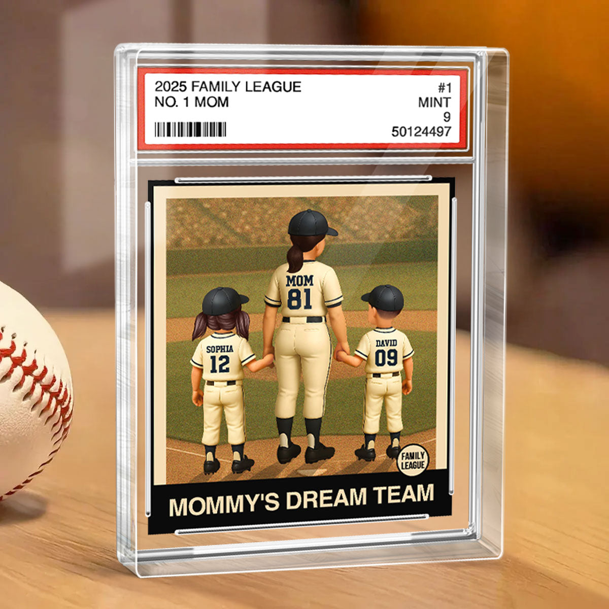 Baseball Mom Woman & Kids Trading Card Style Personalized Acrylic Block Plaque