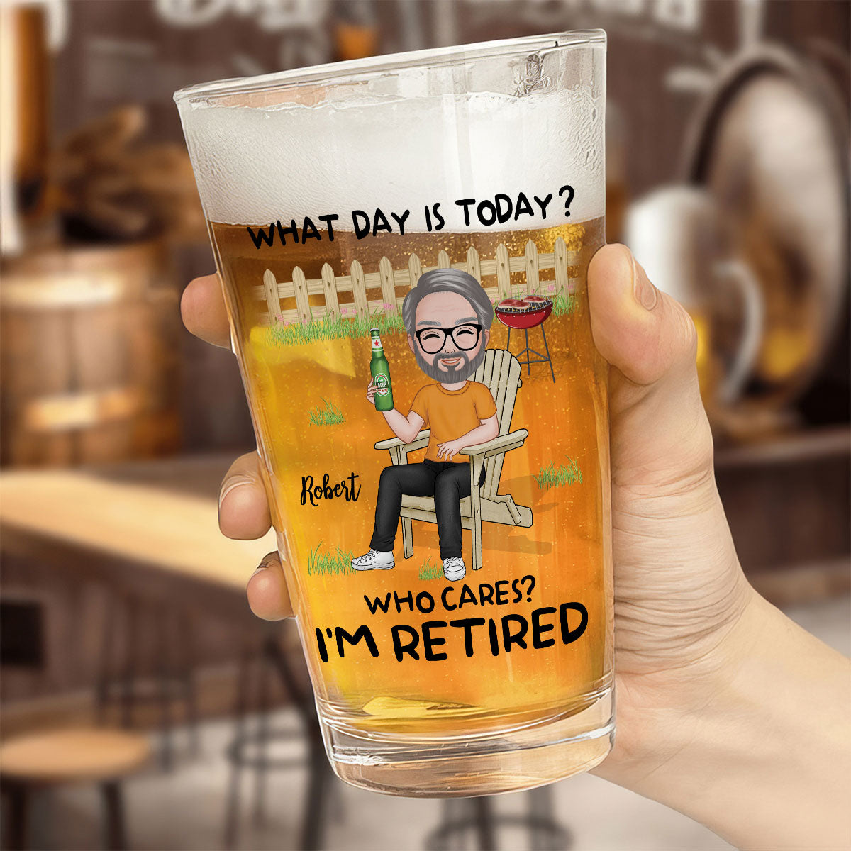 What Day Is Today Calendar Personalized Beer Glass, Retirement Gift