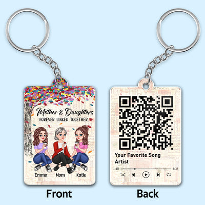 Pretty Cartoon Mother Daughter Sitting Under Colorful Tree Favorite Song QR Code Personalized Acrylic Keychain